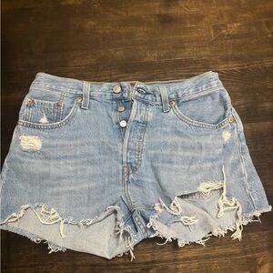 Distressed Levi’s Light Blue Denim Shorts
